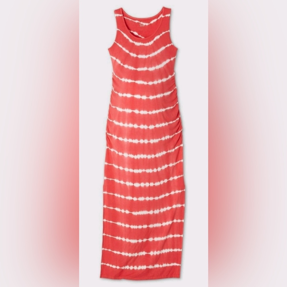 Isabel Maternity Size XL Sleeveless Long Dress NEW Red & White Side Slit!